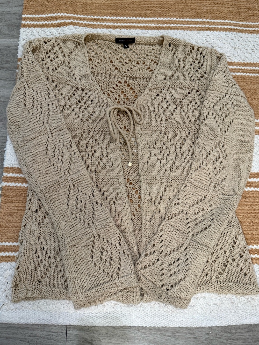 BCBG Max Azria Beige Knit Tie-Front Sweater Cardigan